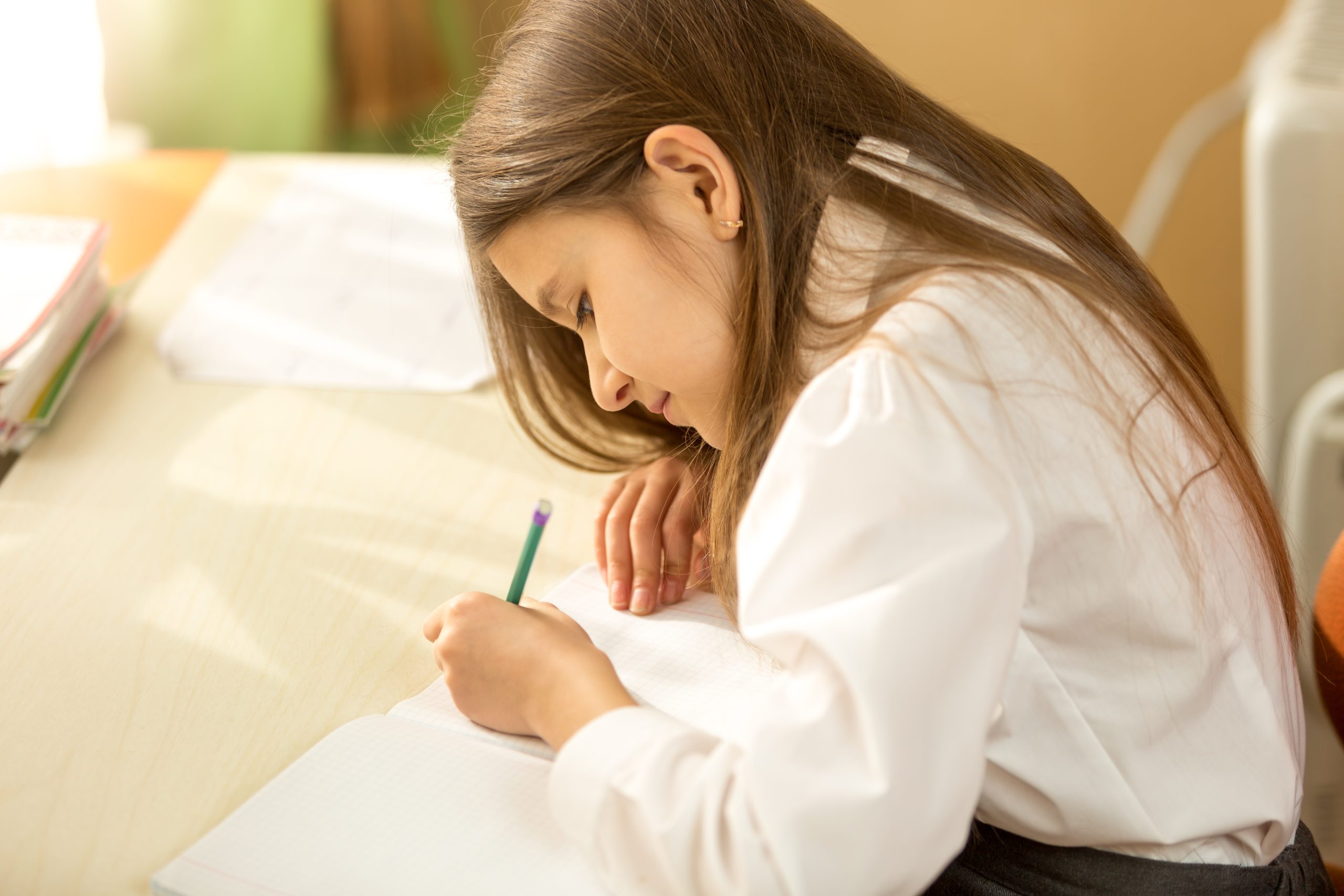 Niña escribe en un cuaderno